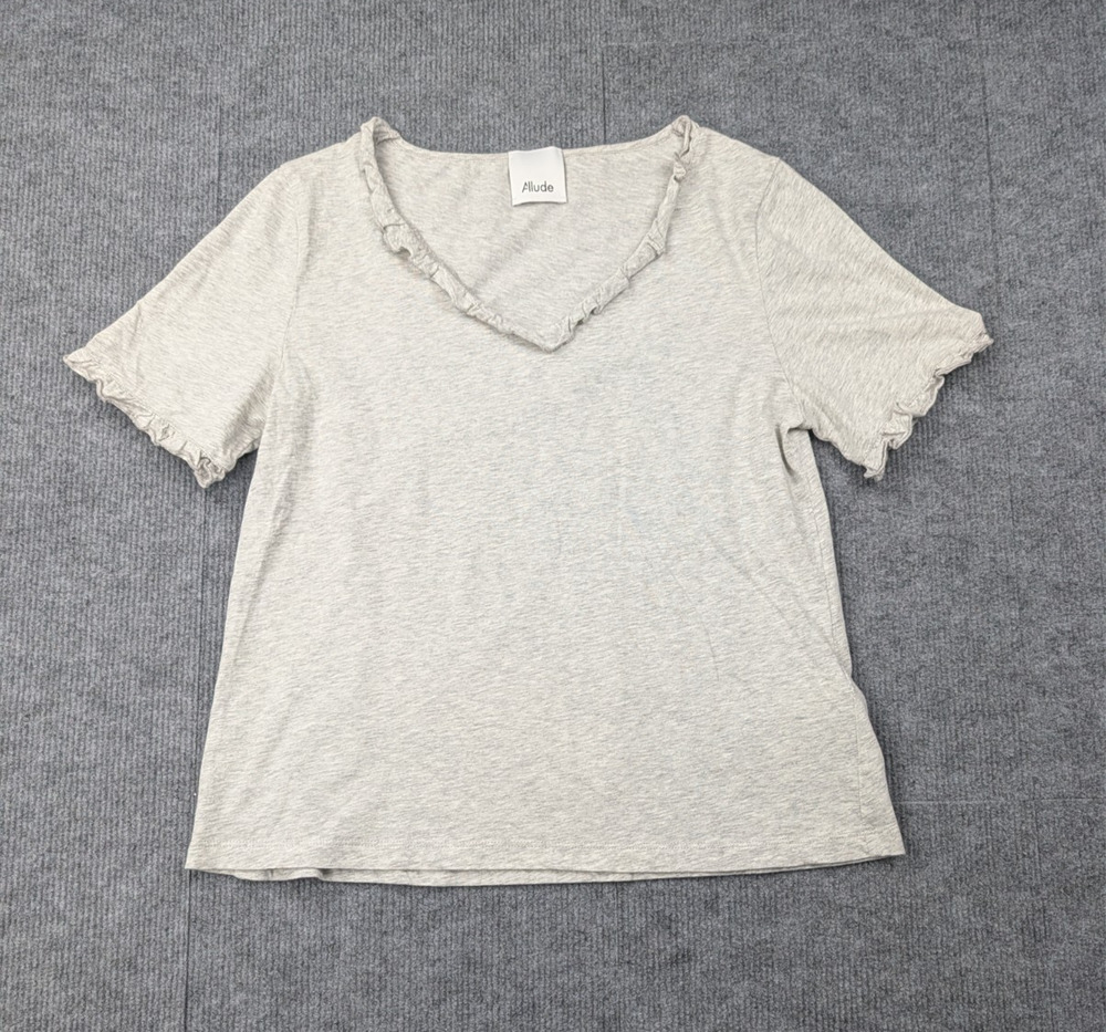 Allude Cashmere Shirt Womens Small Cotton Ruffle V Neck Quiet Luxury Minimal